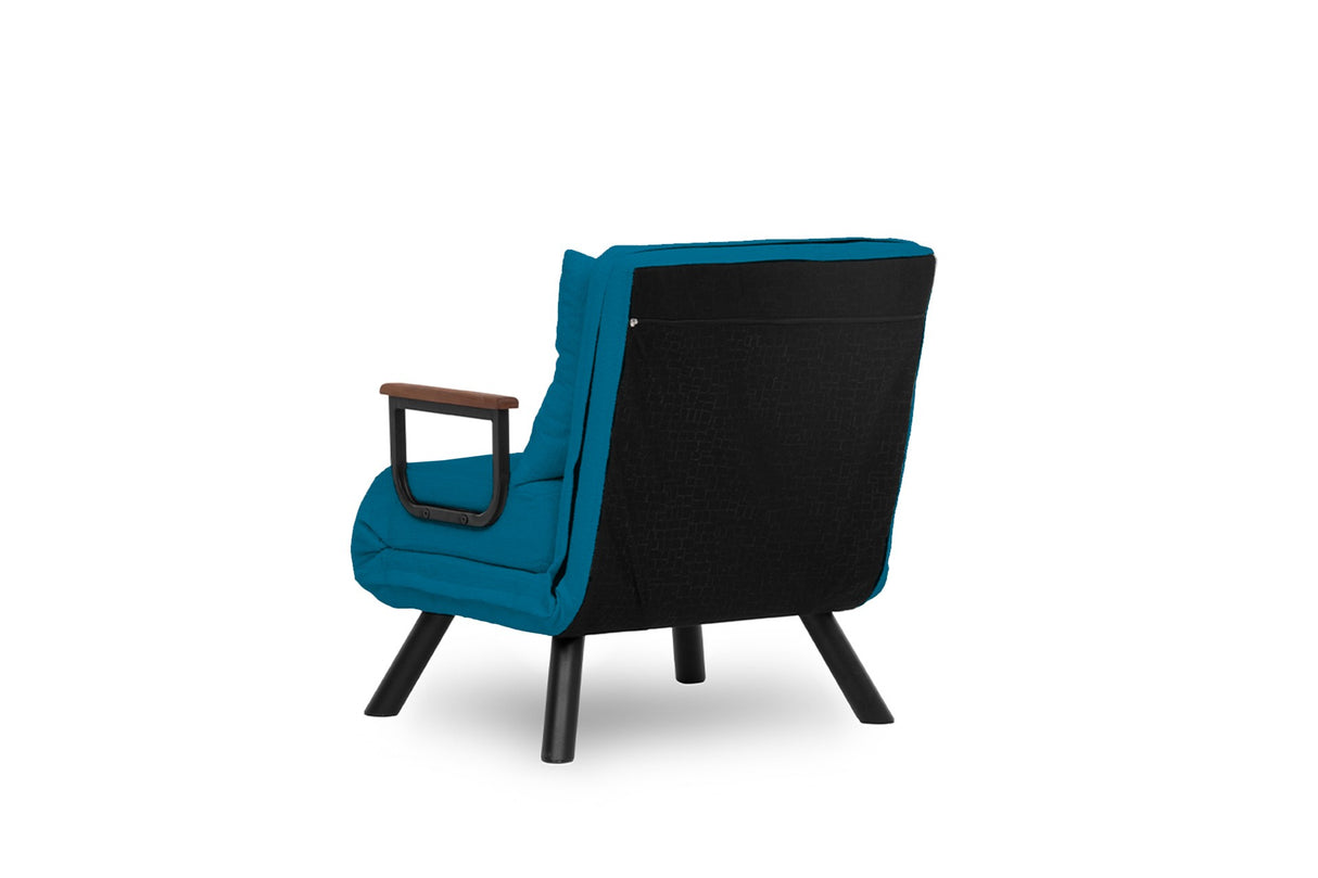 Fauteuils - Scandinavische slaapfauteuil Petrol Blauw stof linnen look Sando - Dimehouse