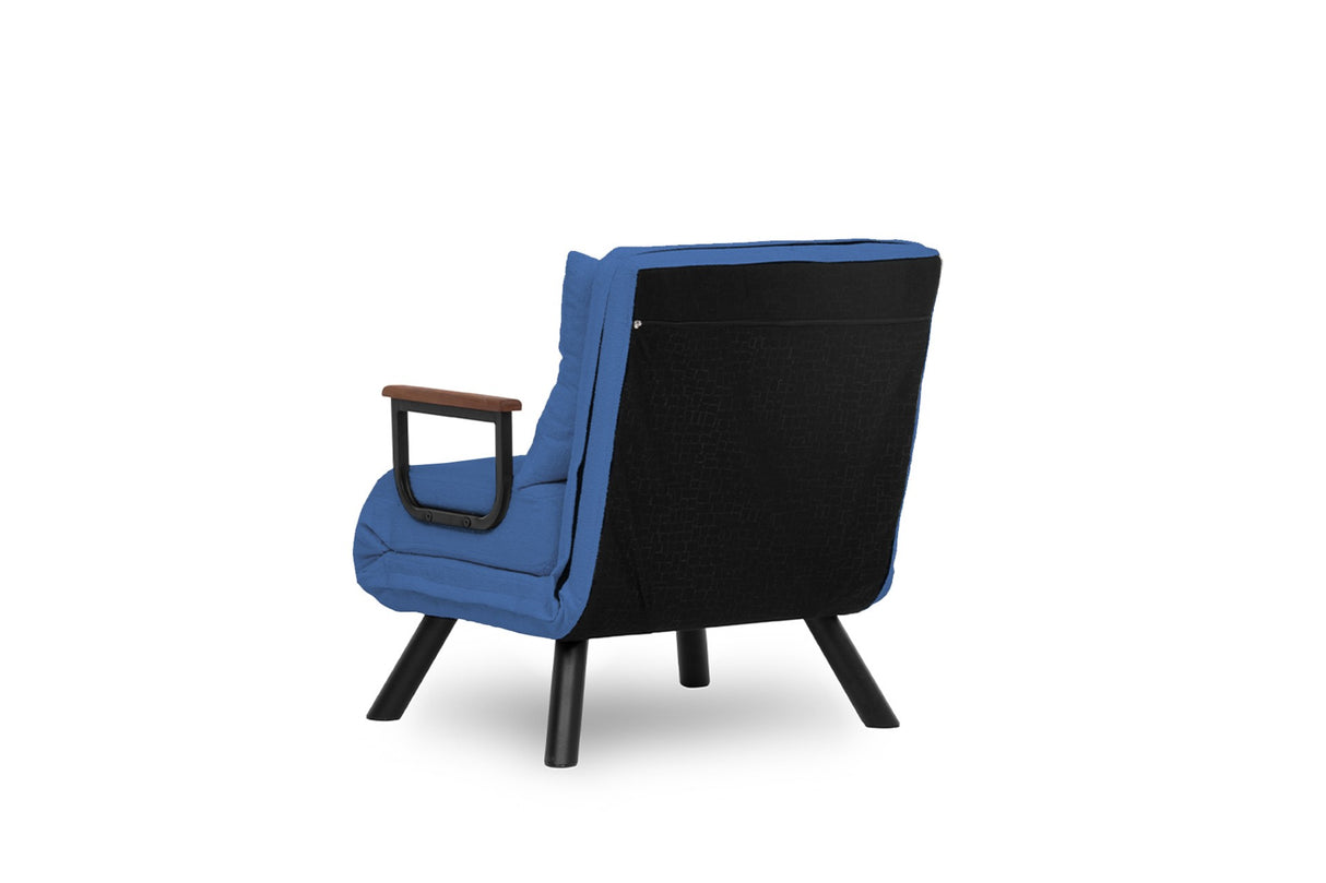 Fauteuils - Scandinavische slaapfauteuil Blauw stof linnen look Sando - Dimehouse