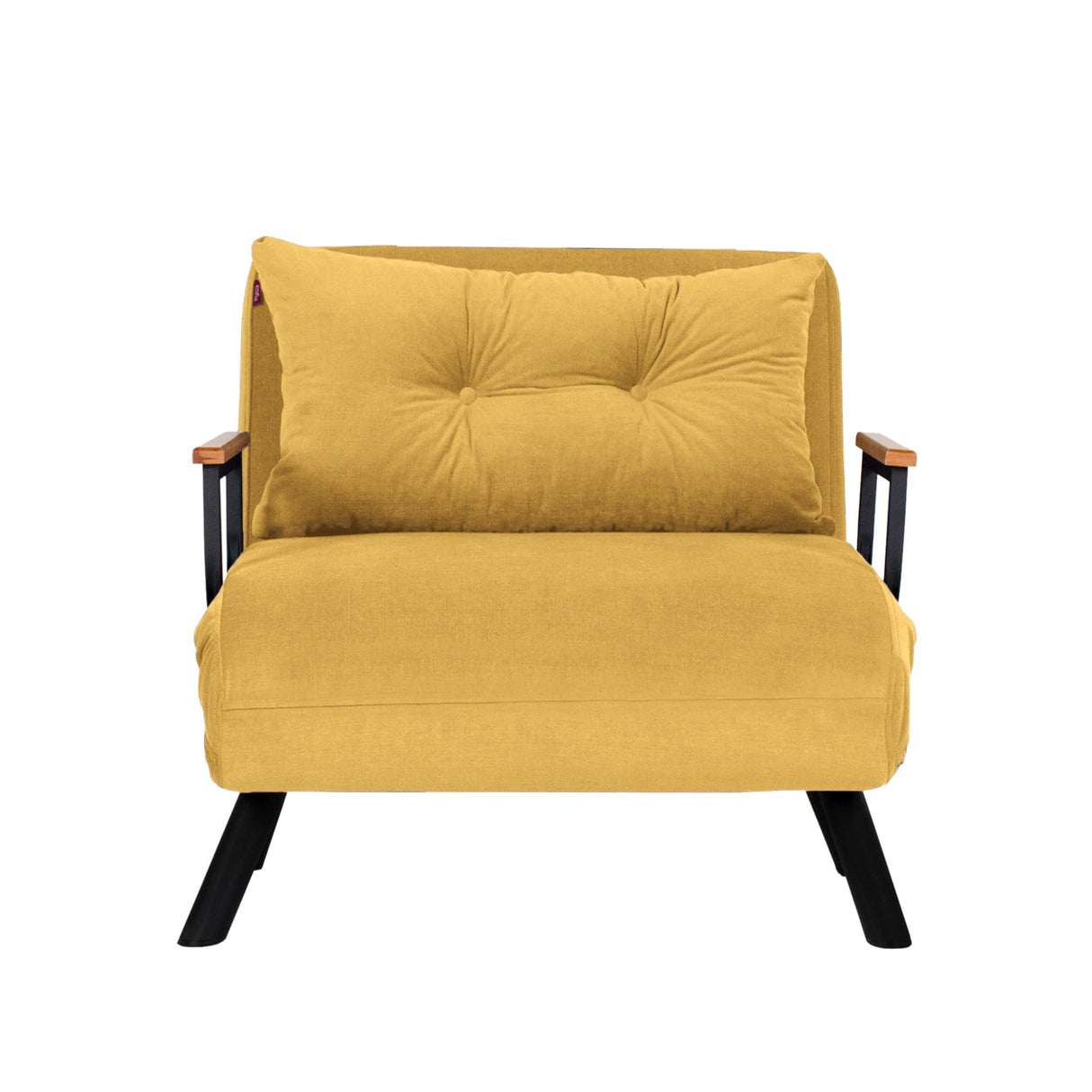 Fauteuils - Scandinavische slaapfauteuil Mosterd Geel stof linnen look Sando - Dimehouse