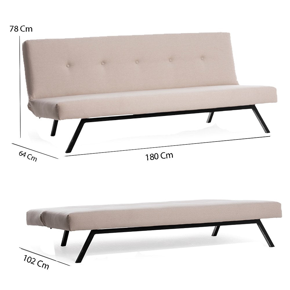 Sofá cama de 3 plazas Zoly Crema Tela - 180 cm - Sin reposabrazos - Acolchado