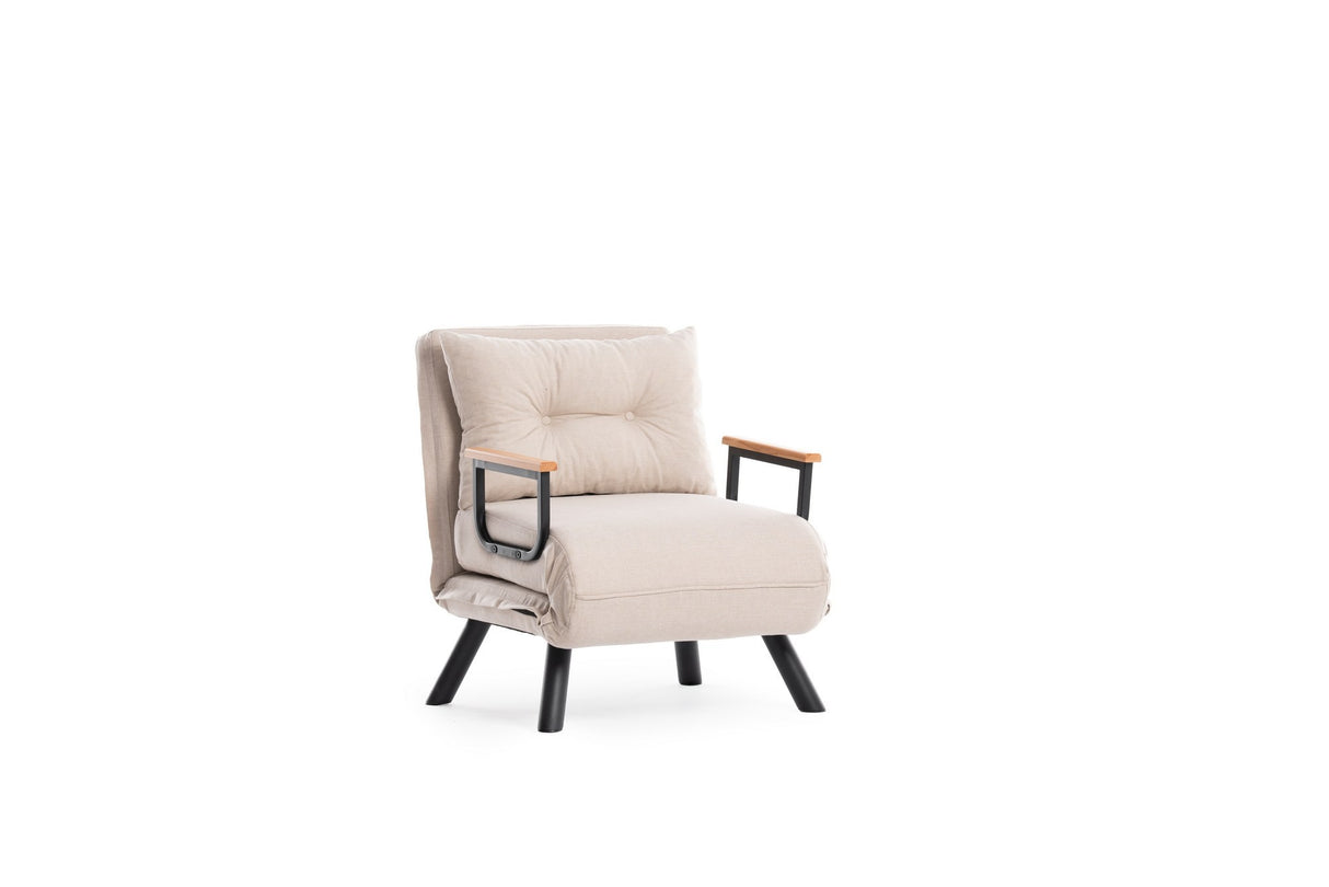 Fauteuils - Scandinavische slaapfauteuil Taupe stof linnen look Sando - Dimehouse