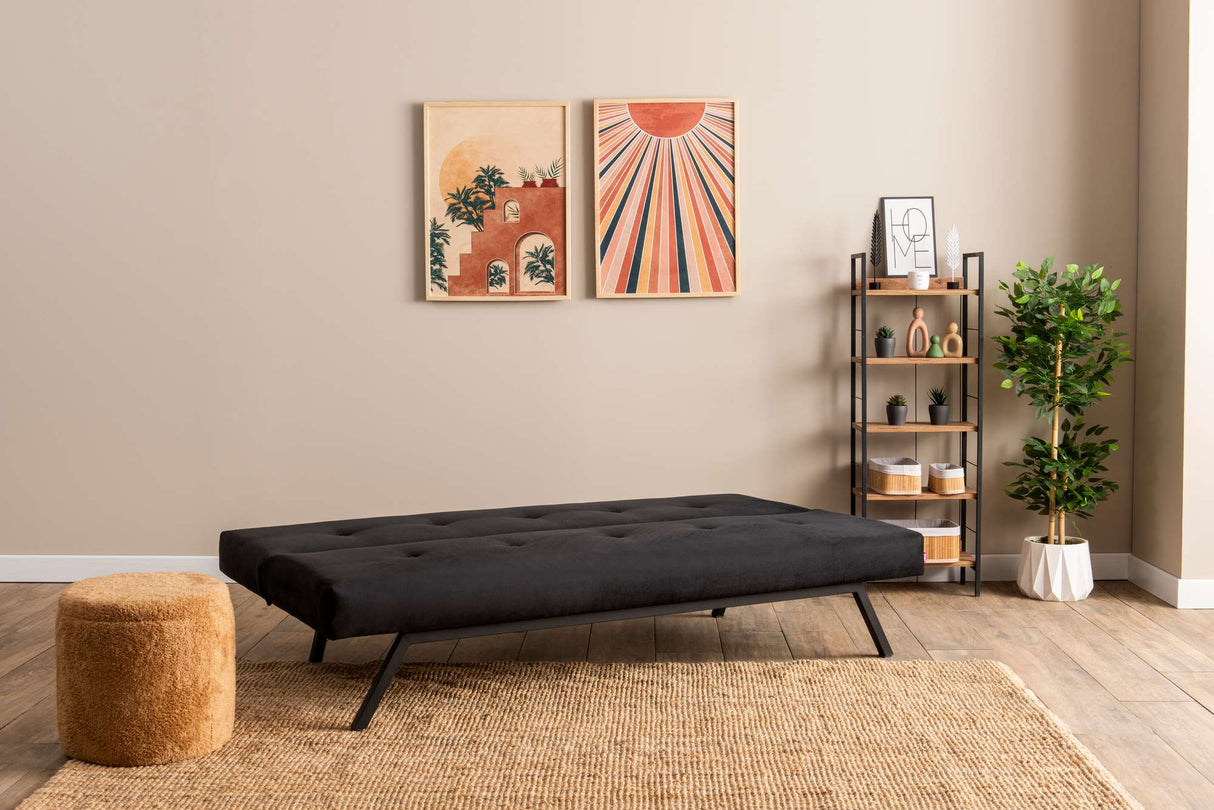 Sofá cama de 3 plazas Zoly negro de tela - 180 cm - Sin reposabrazos - Acolchado