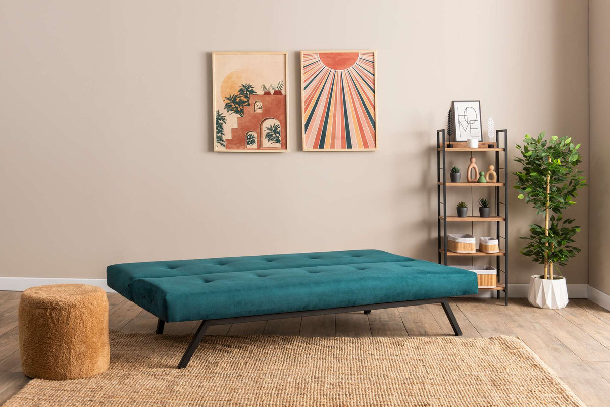 Sofá cama de 3 plazas Zoly Verde Petróleo Tela - 180 cm - Sin reposabrazos - Acolchado