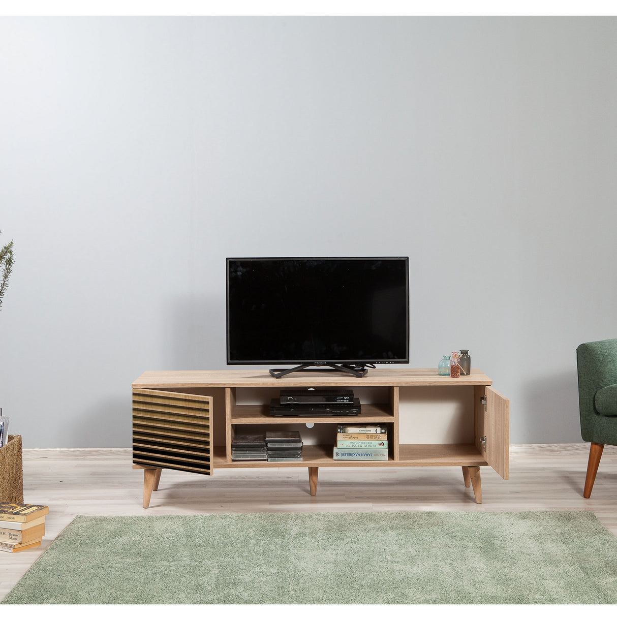TV Meubels - TV Meubel Truva Sonoma Eik Gestreept Melamine 140x50x40 cm - Dimehouse