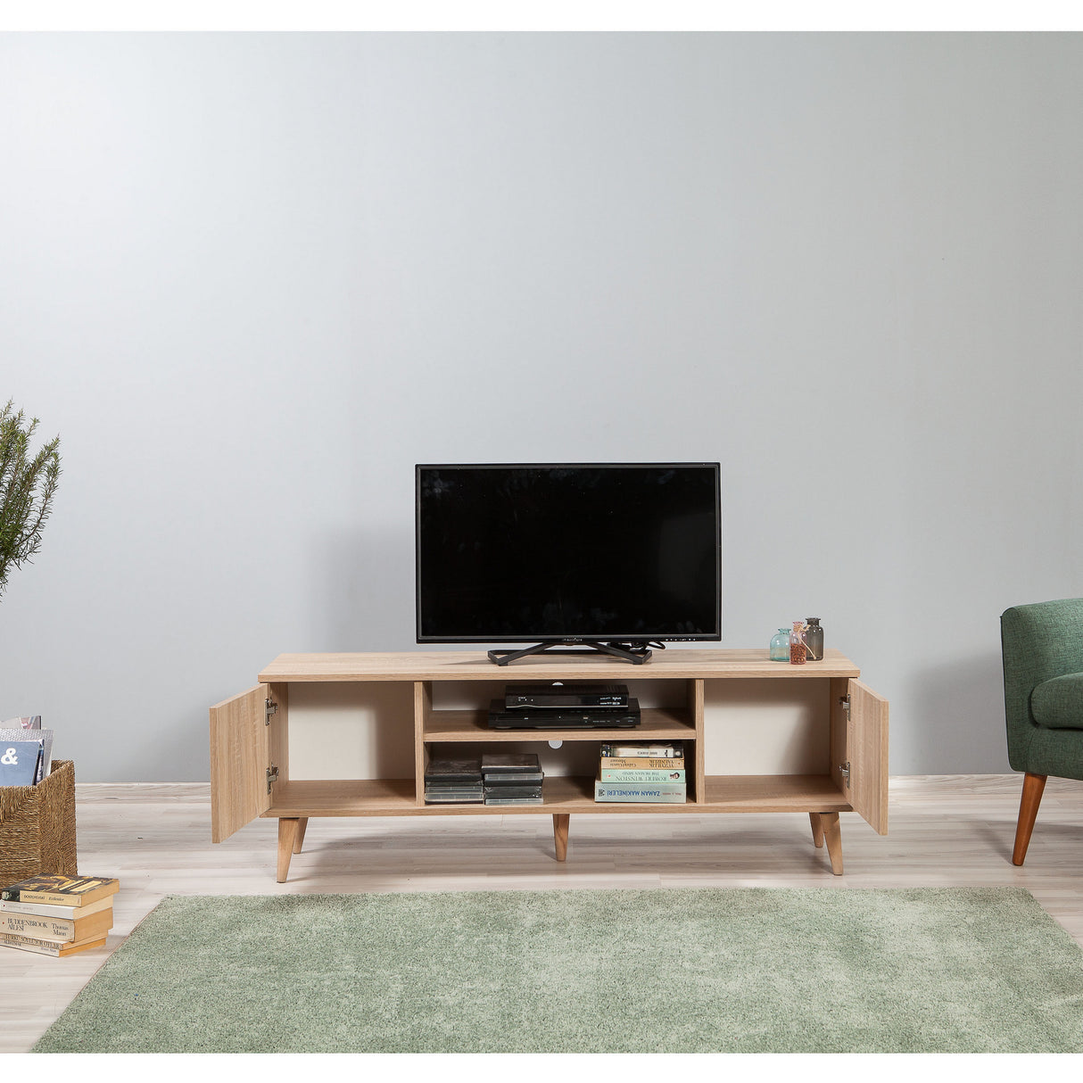 TV Meubels - TV Meubel Truva Sonoma Eik Gestreept Melamine 140x50x40 cm - Dimehouse