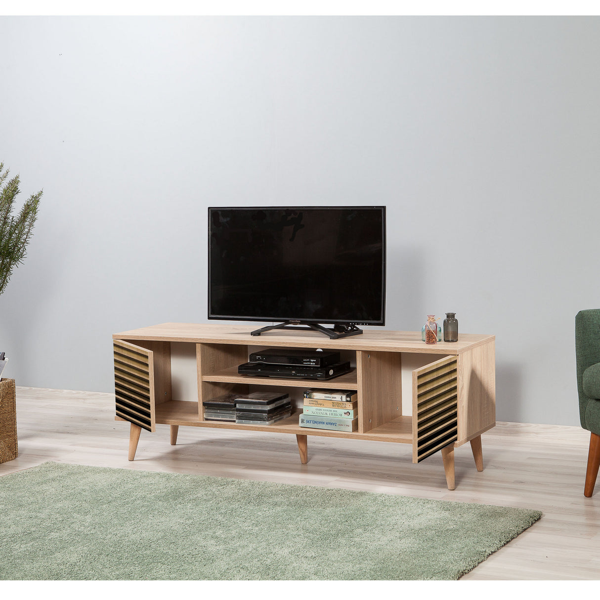 TV Meubels - TV Meubel Truva Sonoma Eik Gestreept Melamine 140x50x40 cm - Dimehouse