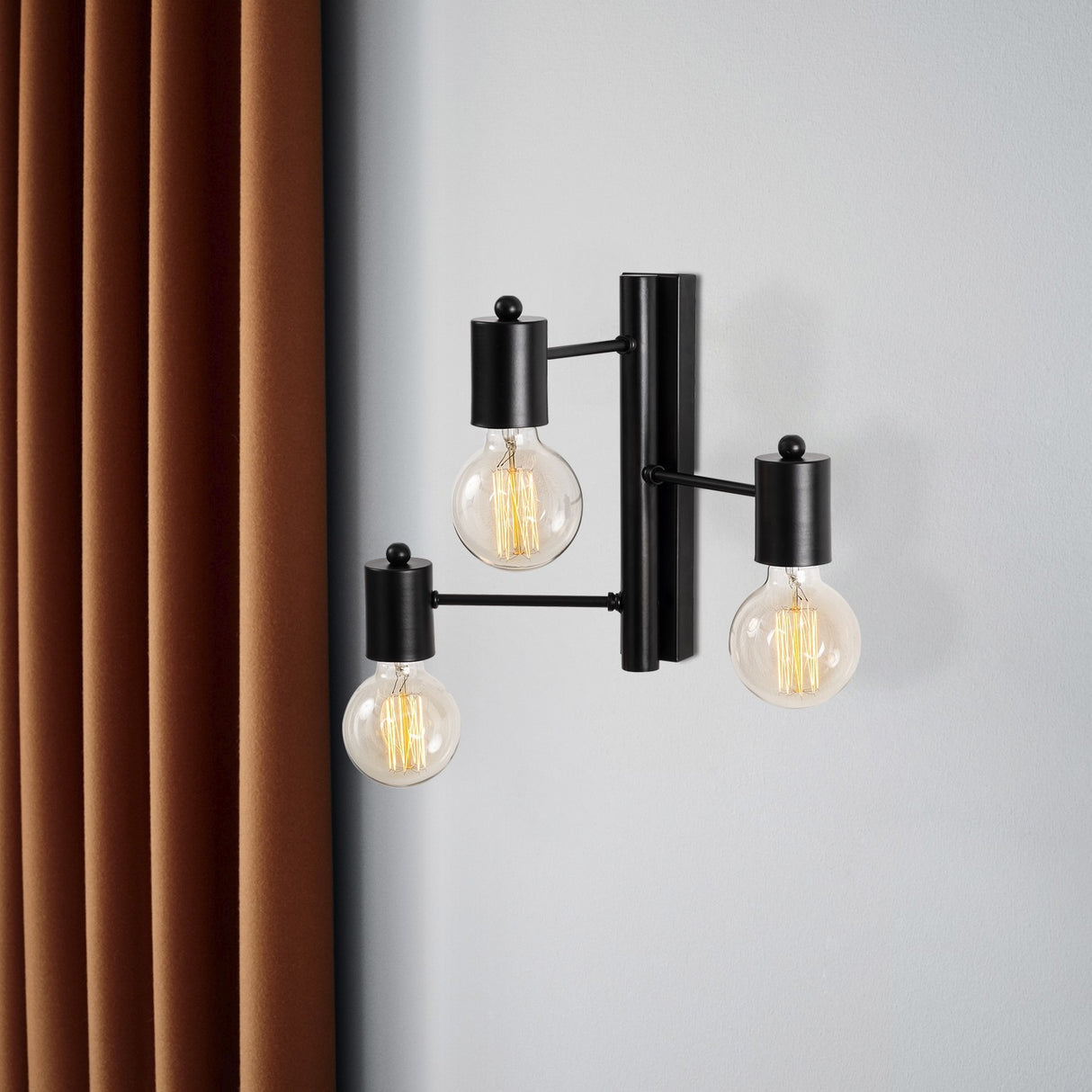 Lámpara de pared 3 luces Negro Metal Brisa