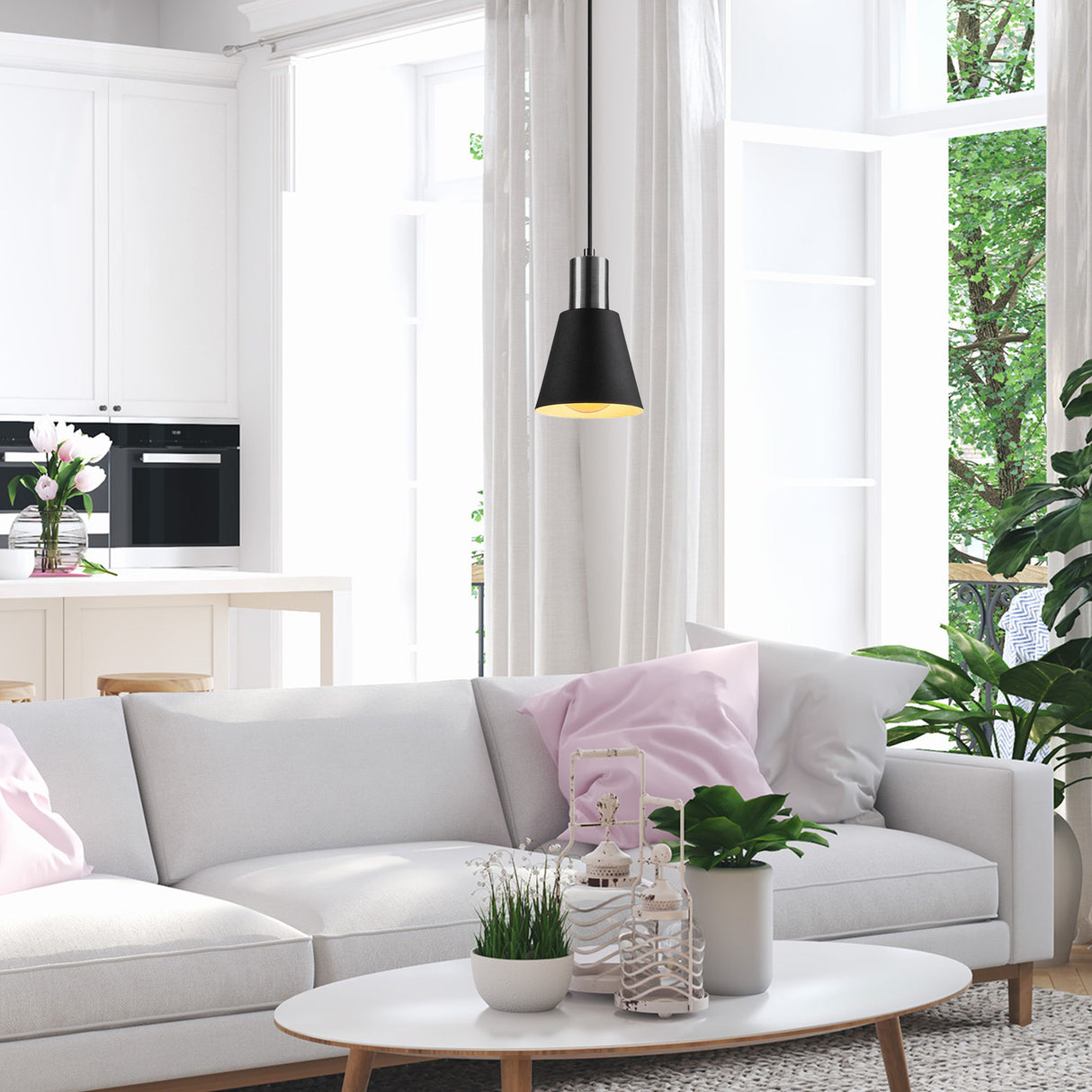 Lámpara colgante Negro Níquel Metal Velora