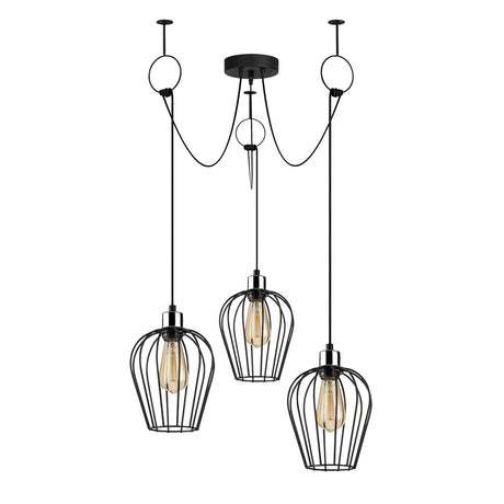 Lámpara colgante de 3 luces ajustable de metal negro Predator