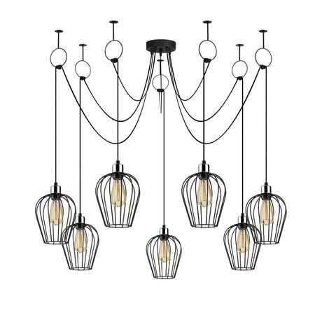 Lámpara colgante de 7 luces metal negro Predator
