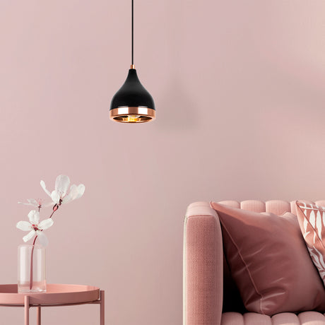 Lámpara colgante de 1 luz Negra Cobre Redonda Metal Agarre