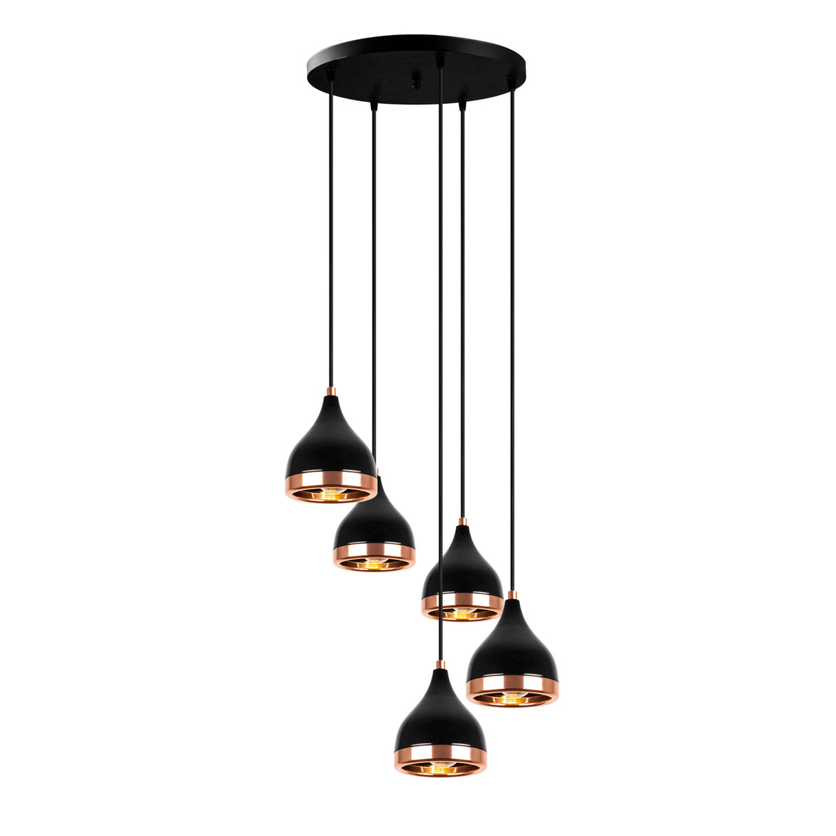 Lámpara colgante de 5 luces en negro y cobre, metal con agarre