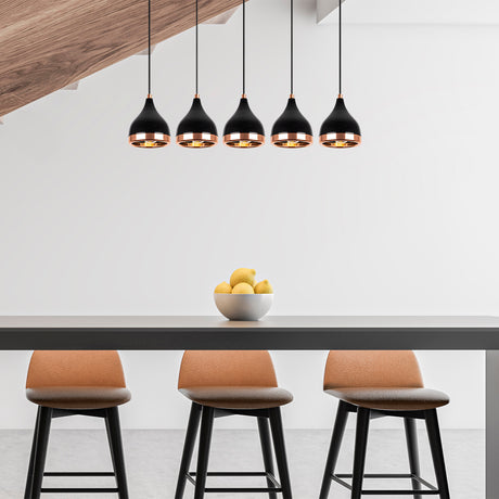 Lámpara colgante de 5 luces Negro Cobre Metal Agarre