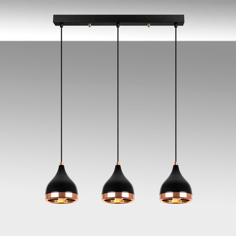 Lámpara colgante de 3 luces Negro Cobre Metal Agarre