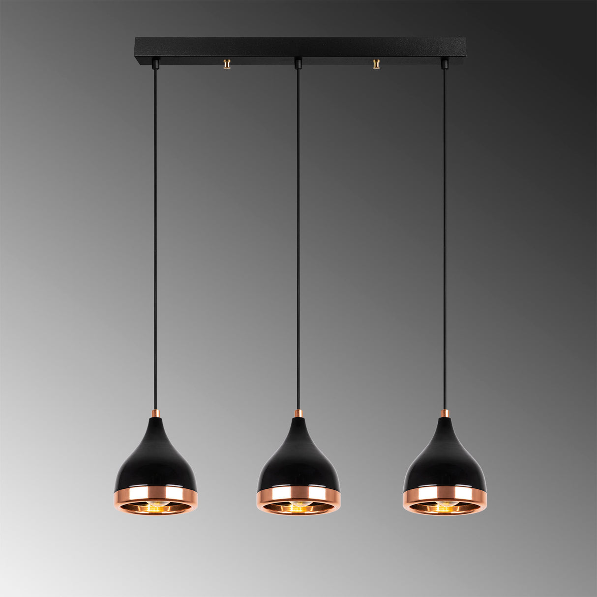 Lámpara colgante de 3 luces Negro Cobre Metal Agarre