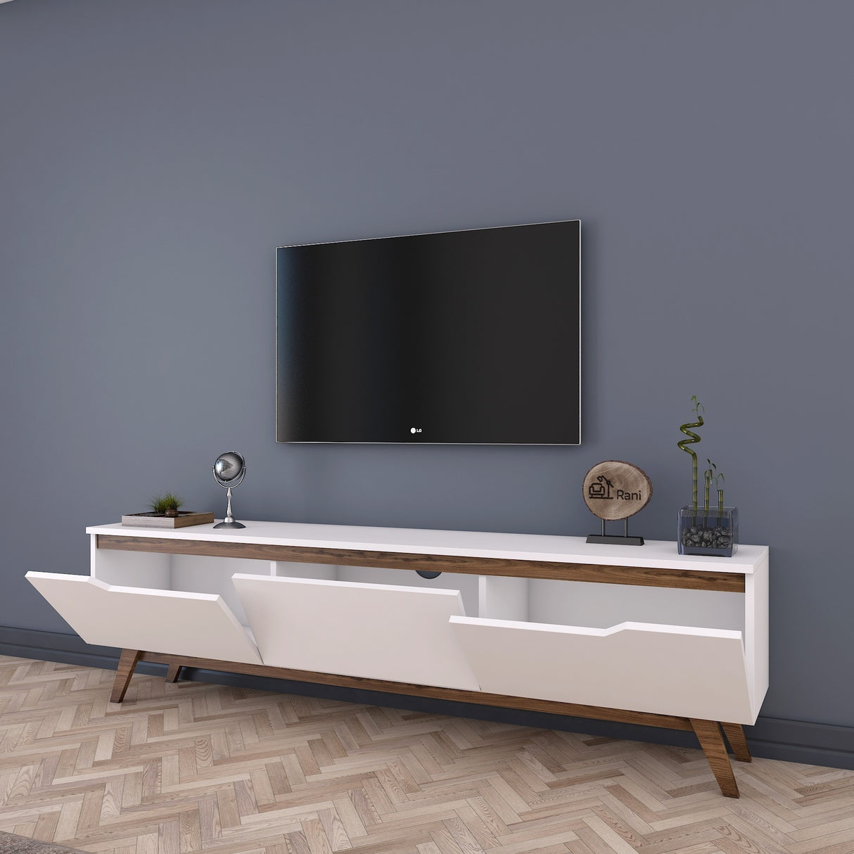 TV Meubels - TV Meubel Osiris Wit Donker Walnoot Melamine 180x48,6x35 cm - Dimehouse