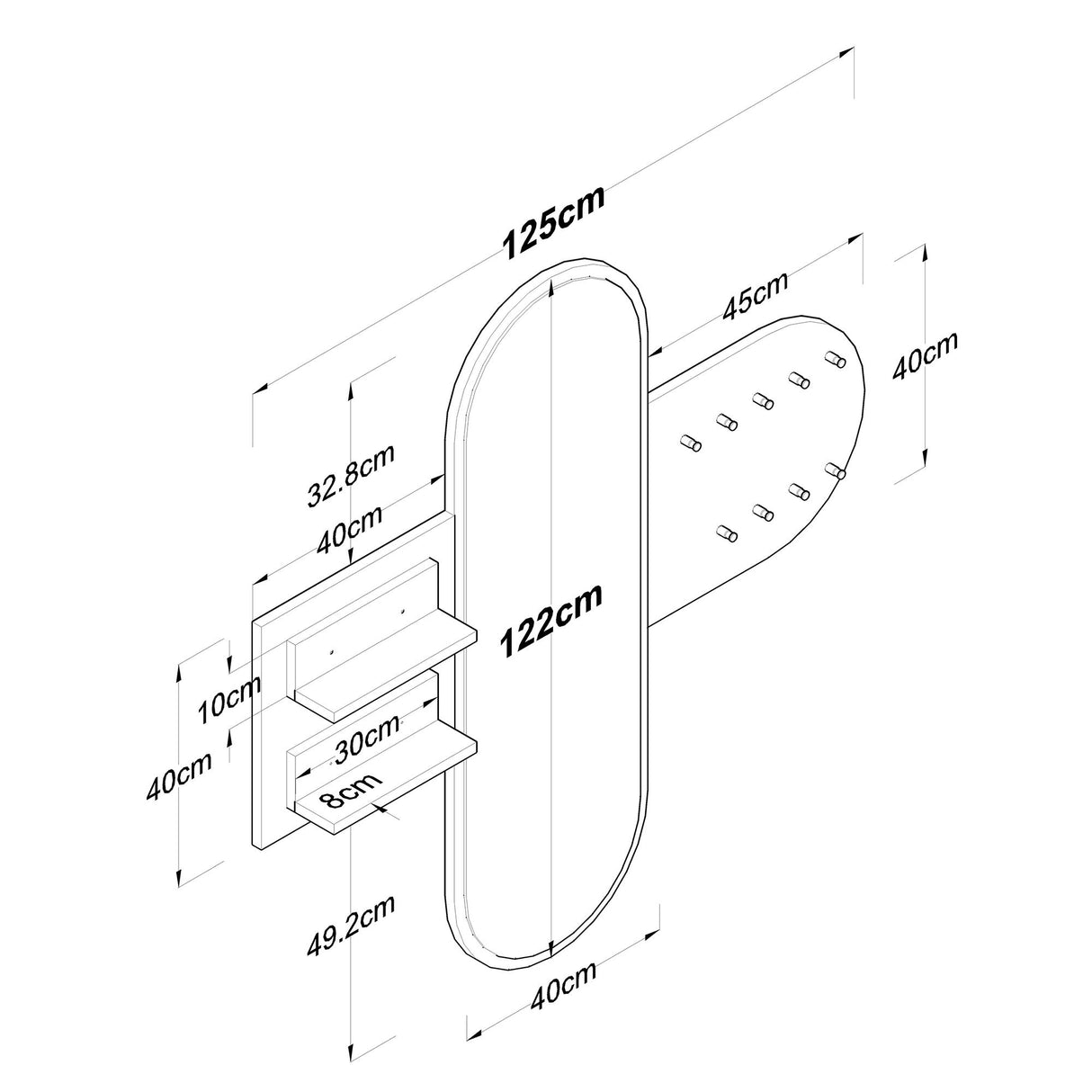 Perchero Blanco de Melamina 9 Ganchos - Con Espejo - Dos Estanterías