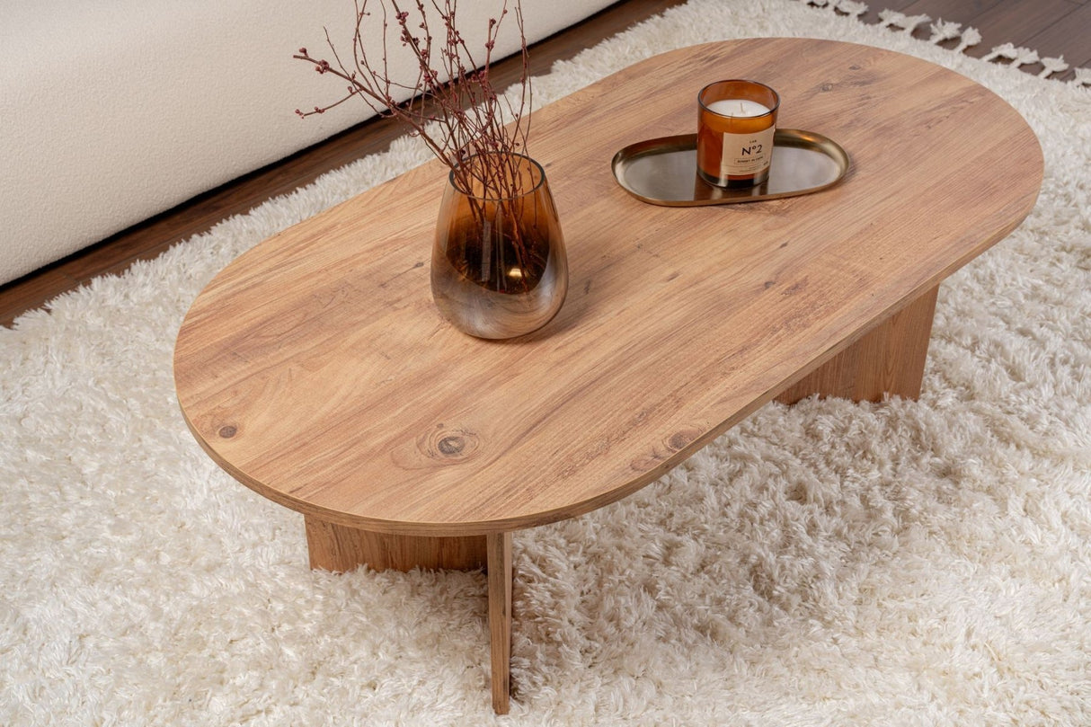 Salontafels - Salontafel dennenhout melamine boogvorm Koda 119x60 cm - Dimehouse