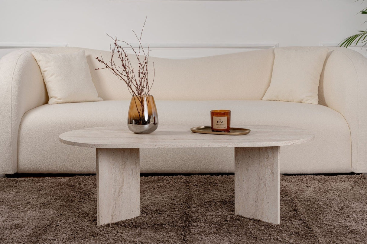 Salontafels - Ovale salontafel travertin melamine - Japandi - 119x60 cm - Sota - Dimehouse