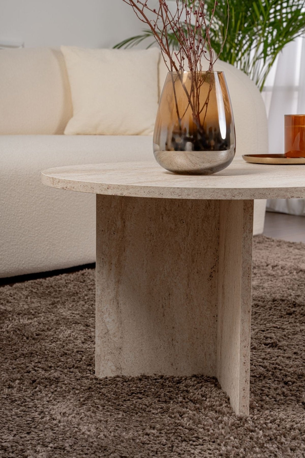 Salontafels - Ovale salontafel travertin melamine - Japandi - 119x60 cm - Sota - Dimehouse
