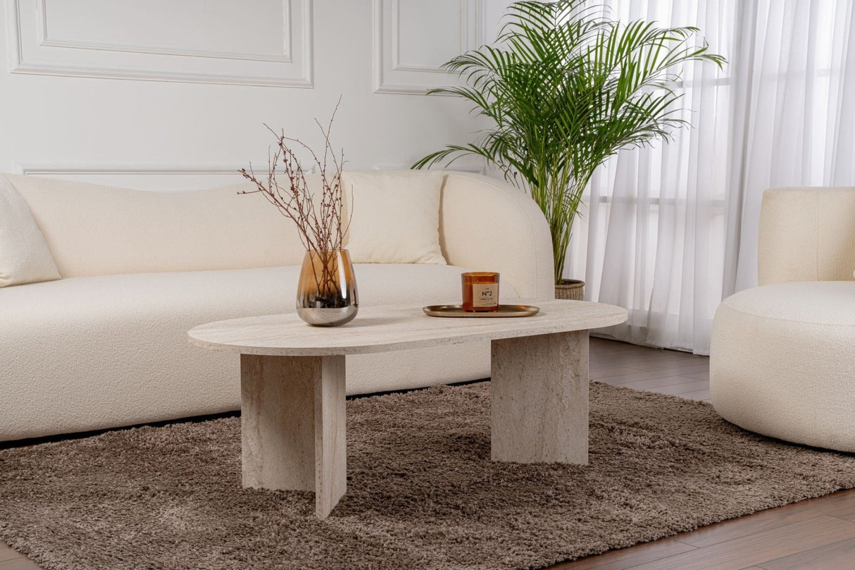 Salontafels - Ovale salontafel travertin melamine - Japandi - 119x60 cm - Sota - Dimehouse