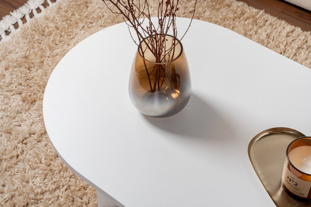 Salontafels - Salontafel wit melamine boogvorm Koda 119x60 cm - Dimehouse