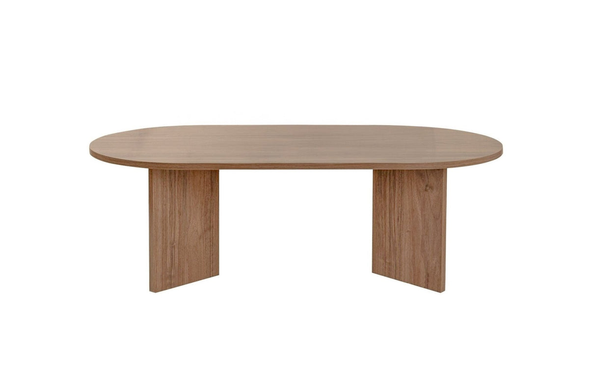 Mesas de centro-Mesa de centro ovalada melamina nogal - Japandi - 119x60 cm - Sota-Dimehouse