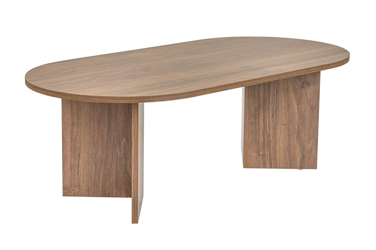 Mesas de centro-Mesa de centro ovalada melamina nogal - Japandi - 119x60 cm - Sota-Dimehouse