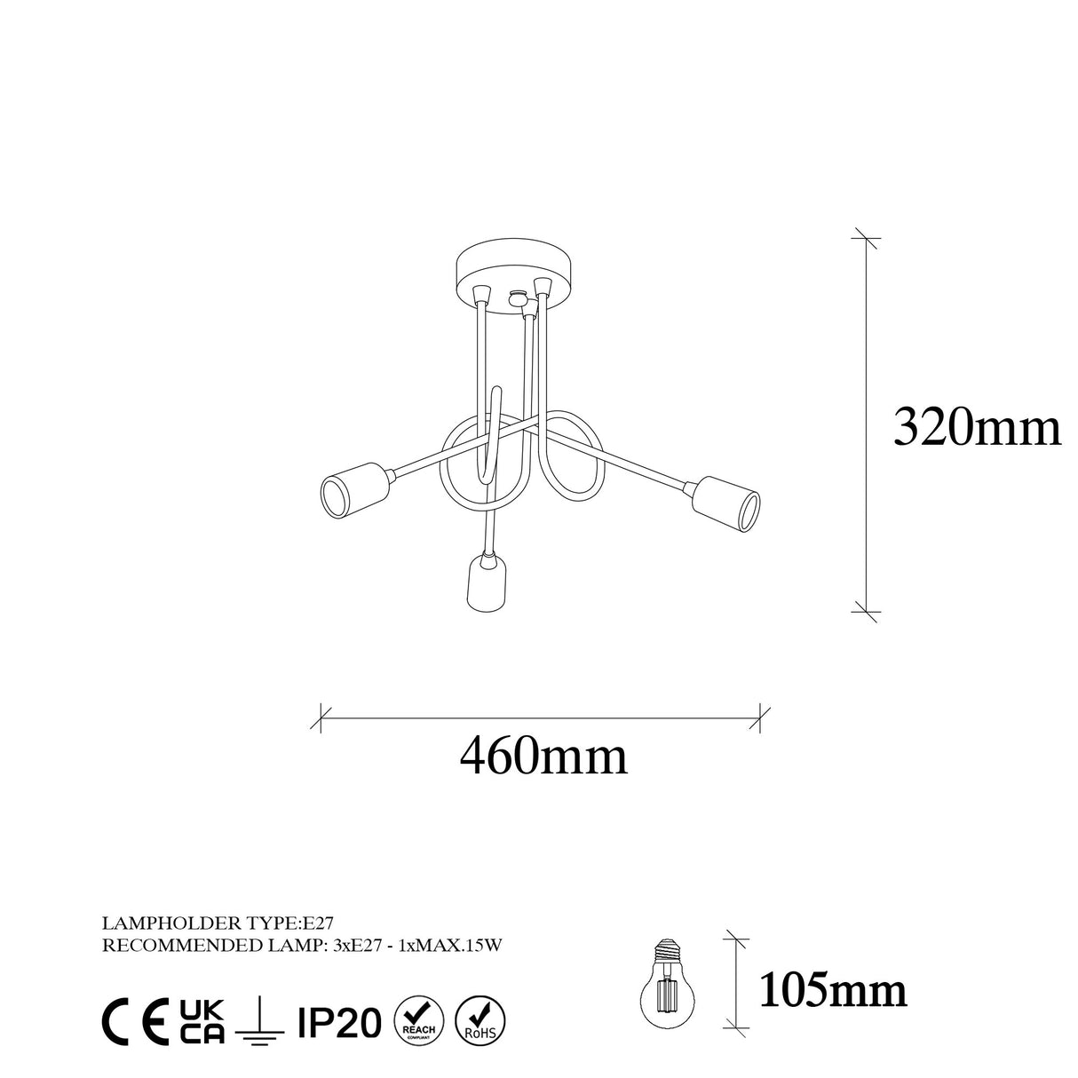 Lámpara colgante de 3 luces Negro Metal Pulse