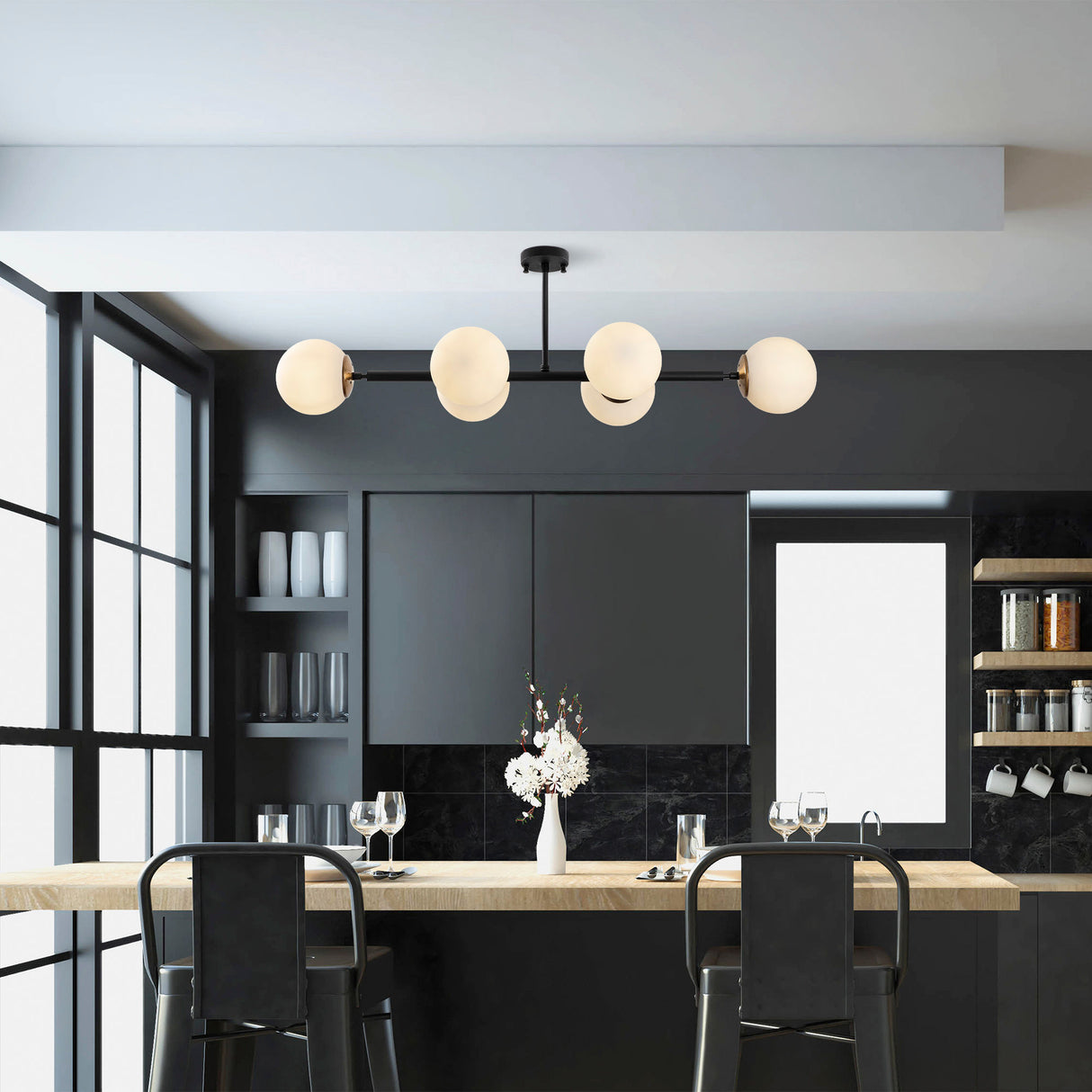 Lámpara colgante de 6 luces Crème Vidrio Radiance