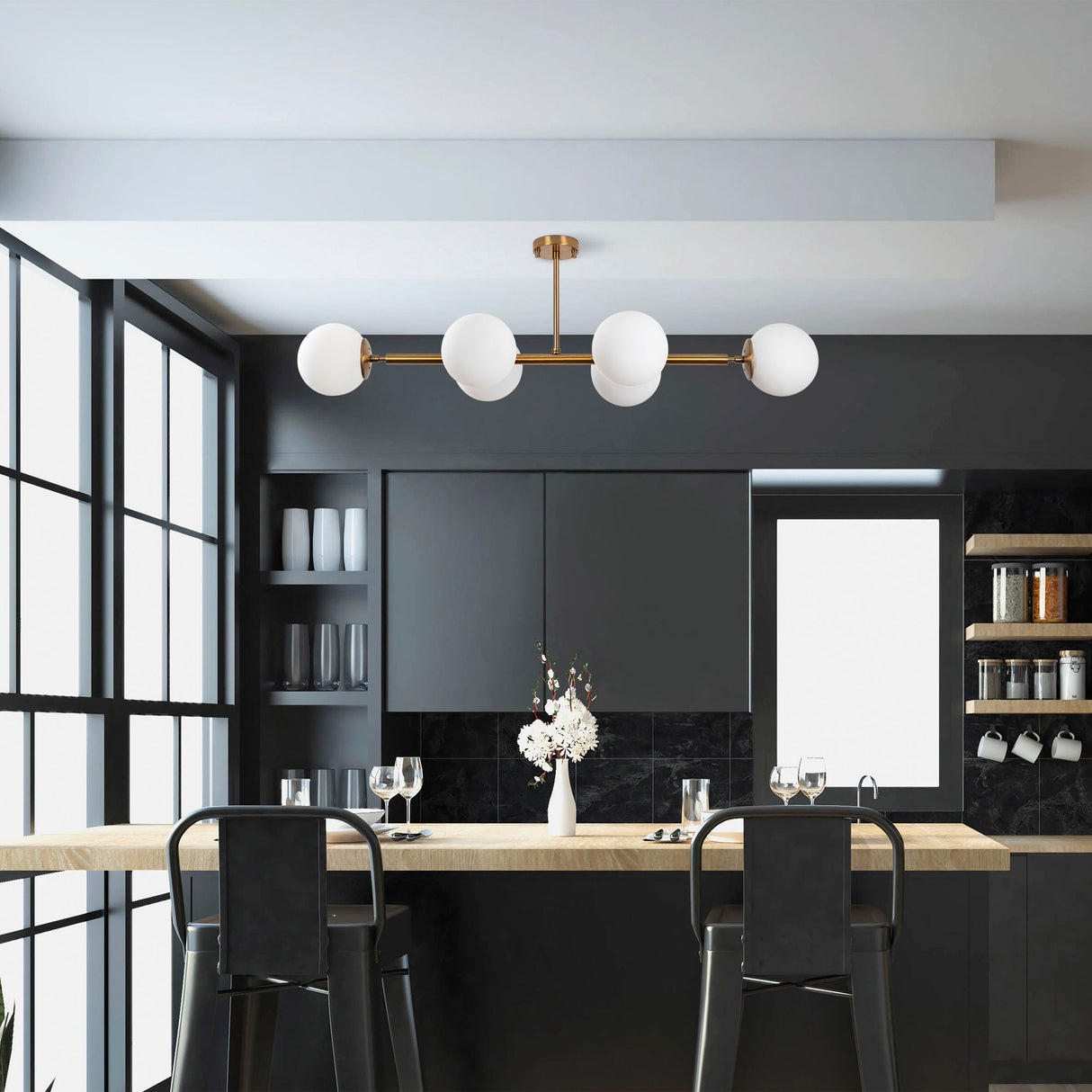 Lámpara colgante de 6 luces en color bronce con vidrio Radiance