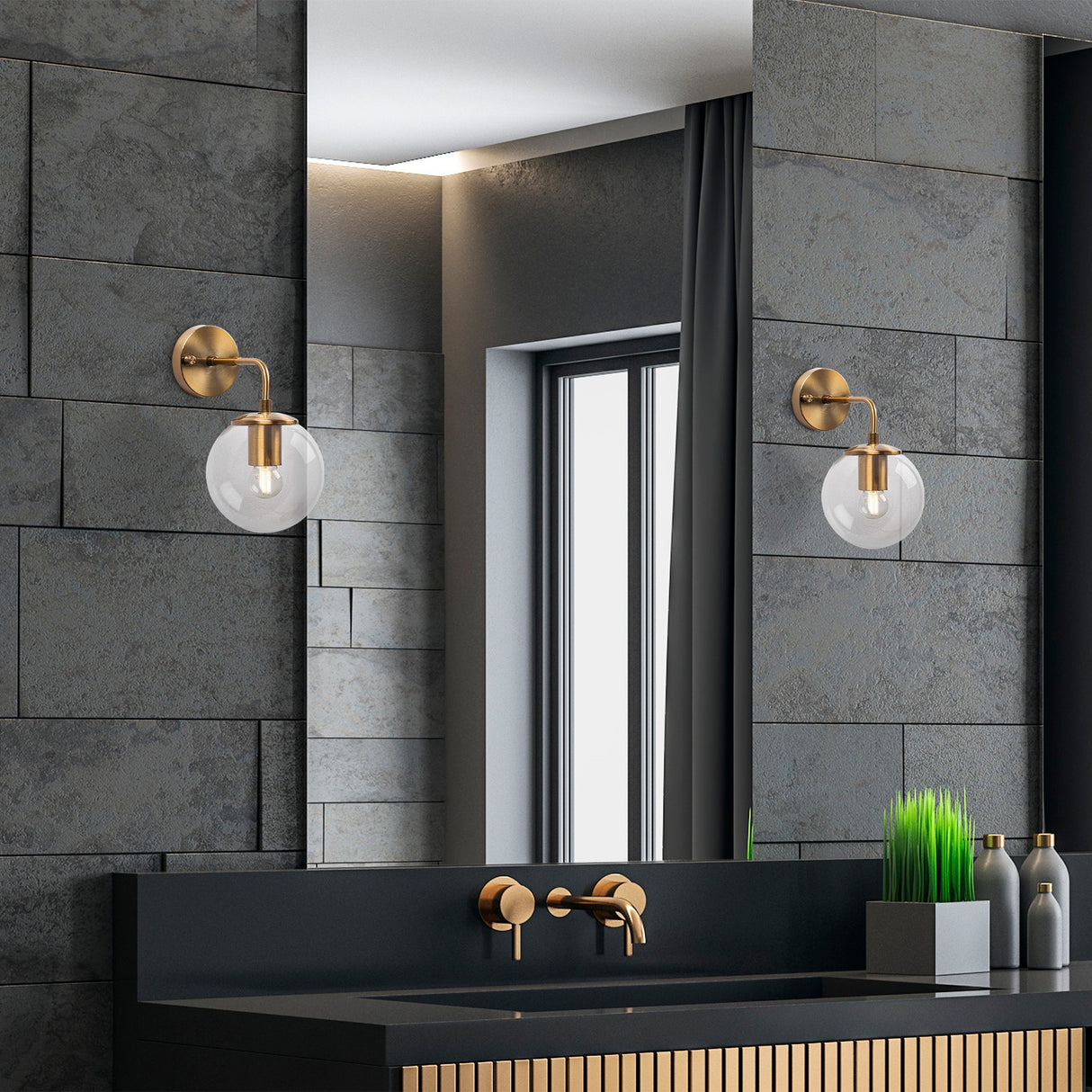 Aplique de bronce con vidrio claro Brim