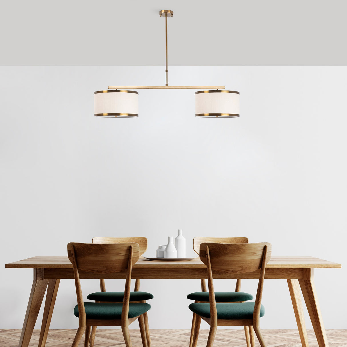 Lámpara colgante de 2 luces en color bronce, tela Frost