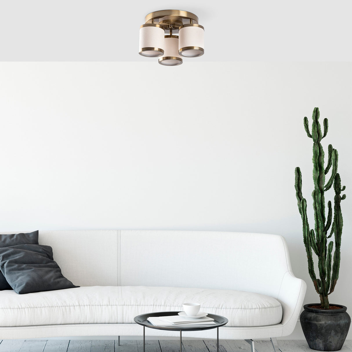 Lámpara de techo de color bronce con tela Frost