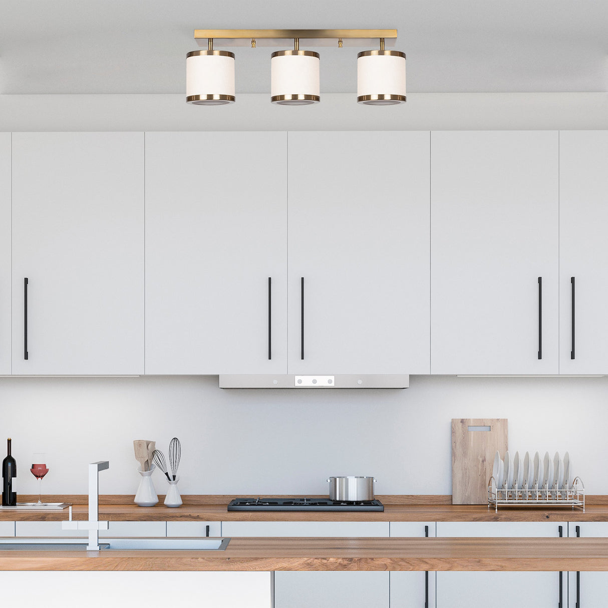 Lámpara colgante de 3 luces en color bronce con tela Frost