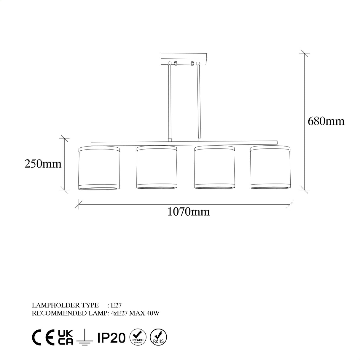 Lámpara colgante de 4 luces color bronce Tela Frost