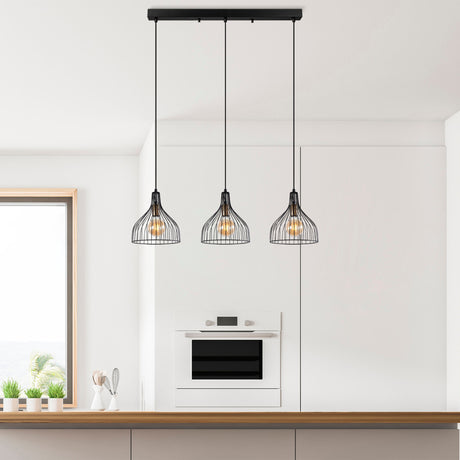 Lámpara colgante de 3 luces Negro Metal Vid