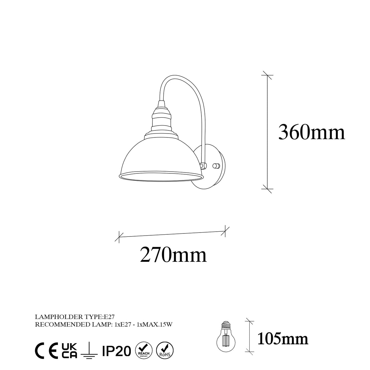 Lámpara de pared negra de metal Bane