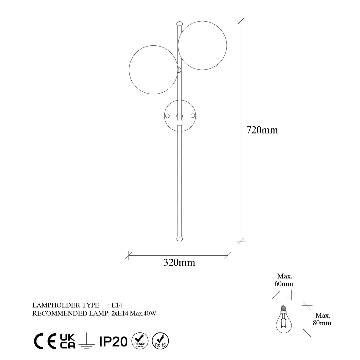 Aplique de pared 2 luces Oro Vidrio Radiance