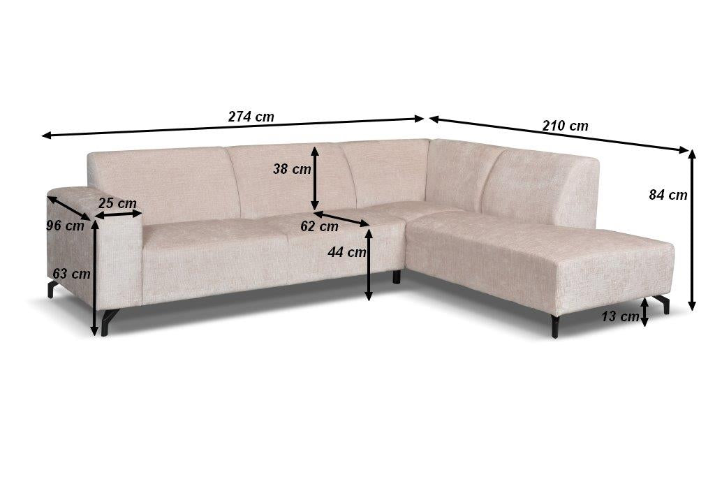 Sofá en esquina con chaise longue de tela chenille color topo Manon - derecha