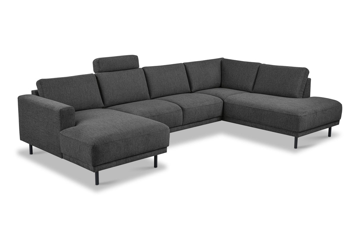 Moderne U-Bank hoekbank Antraciet Stof Aniko rechts 310x197x78 cm