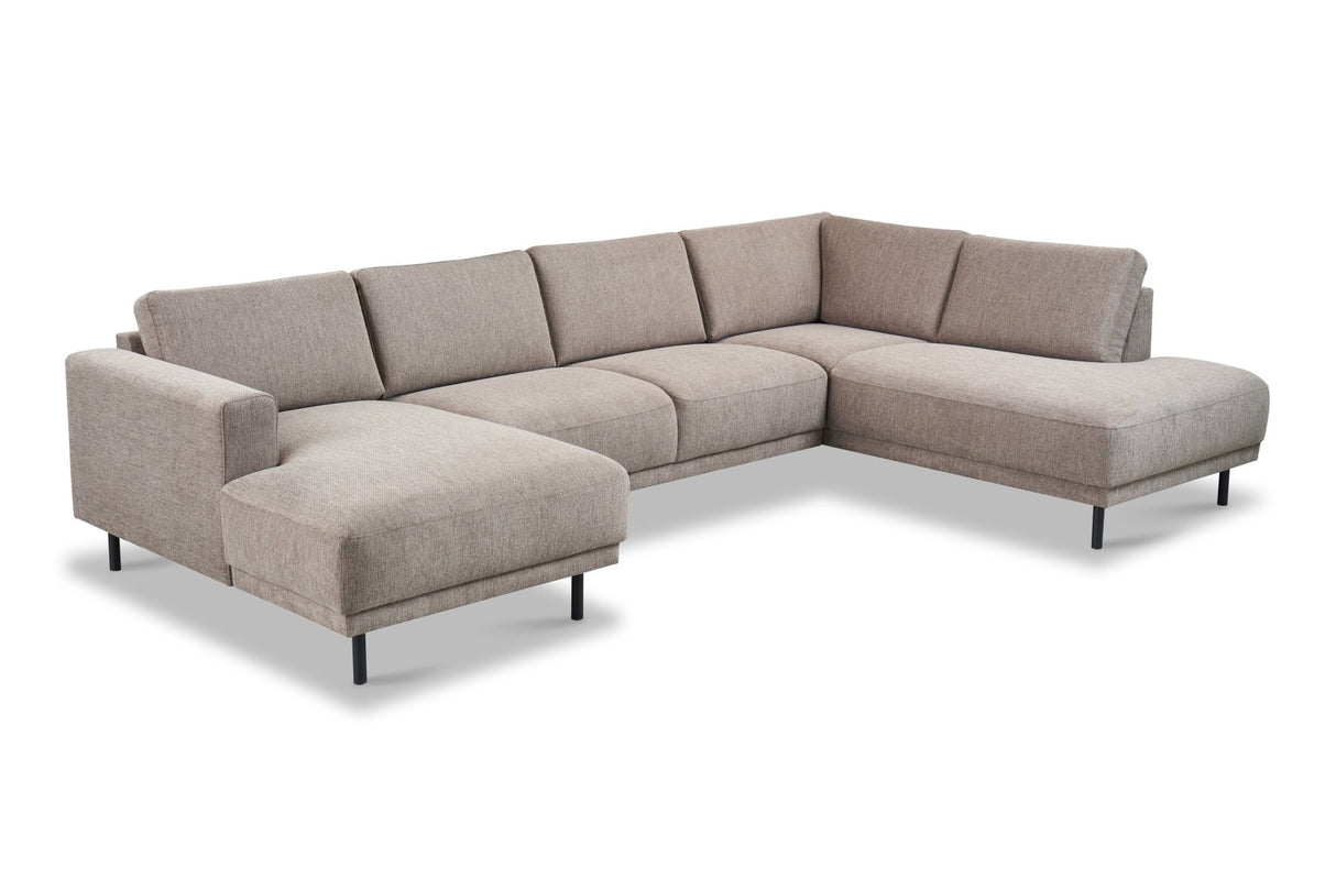 Moderne U-Bank Hoekbank Rechts Taupe Stof Aniko 310x197x78 cm