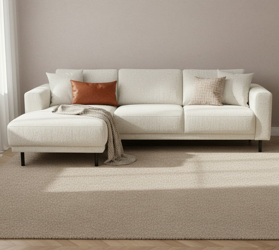 Banken - Moderne Hoekbank Links Beige Stof Aniko met Chaise Longue 238x142x78 cm - Dimehouse