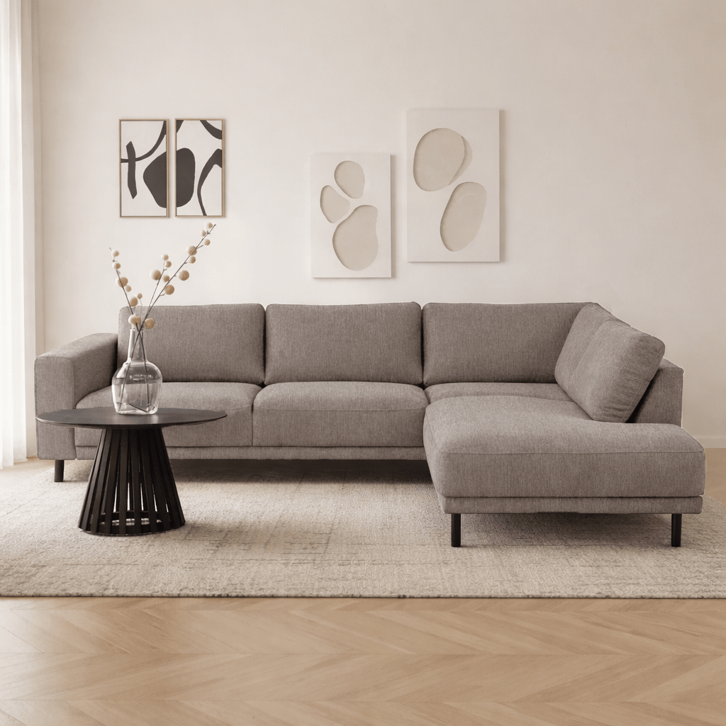 Moderne 3-zits Hoekbank Rechts Taupe Stof Aniko met Lounger 240x197x78 cm