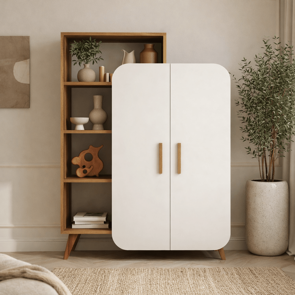 Boekenkasten - Scandinavische boekenkast walnoot wit melamine Form 90x132x32 cm - Dimehouse