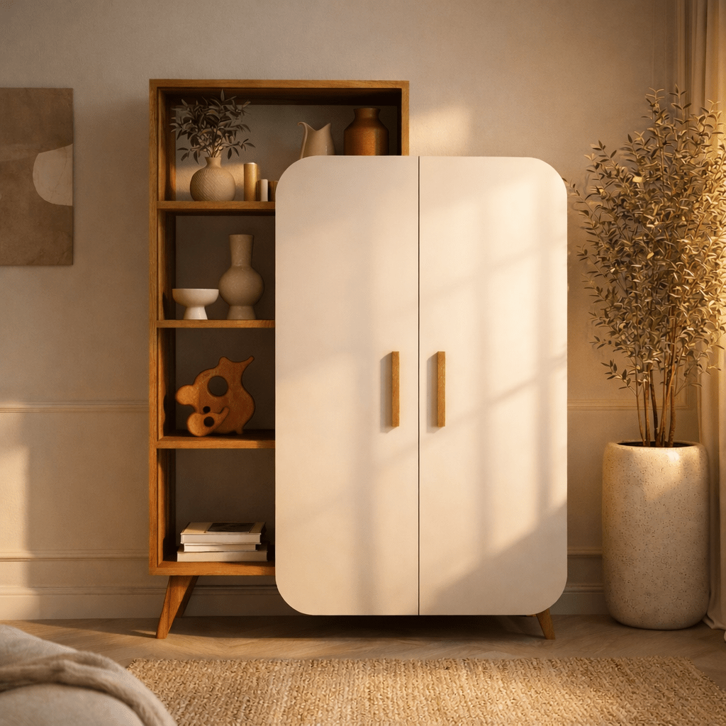 Boekenkasten - Scandinavische boekenkast walnoot wit melamine Form 90x132x32 cm - Dimehouse
