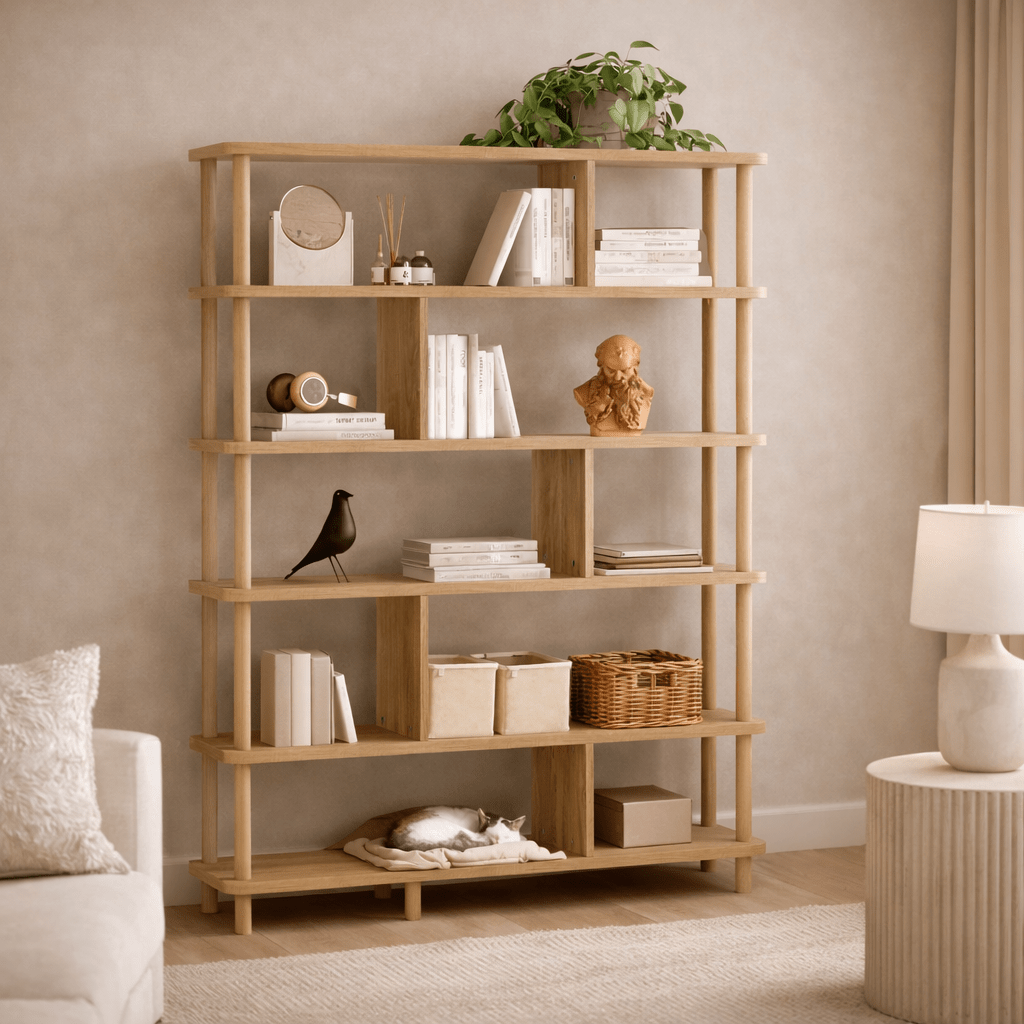 Librería Japandi pino melamina Meta 120x168,5x28 cm