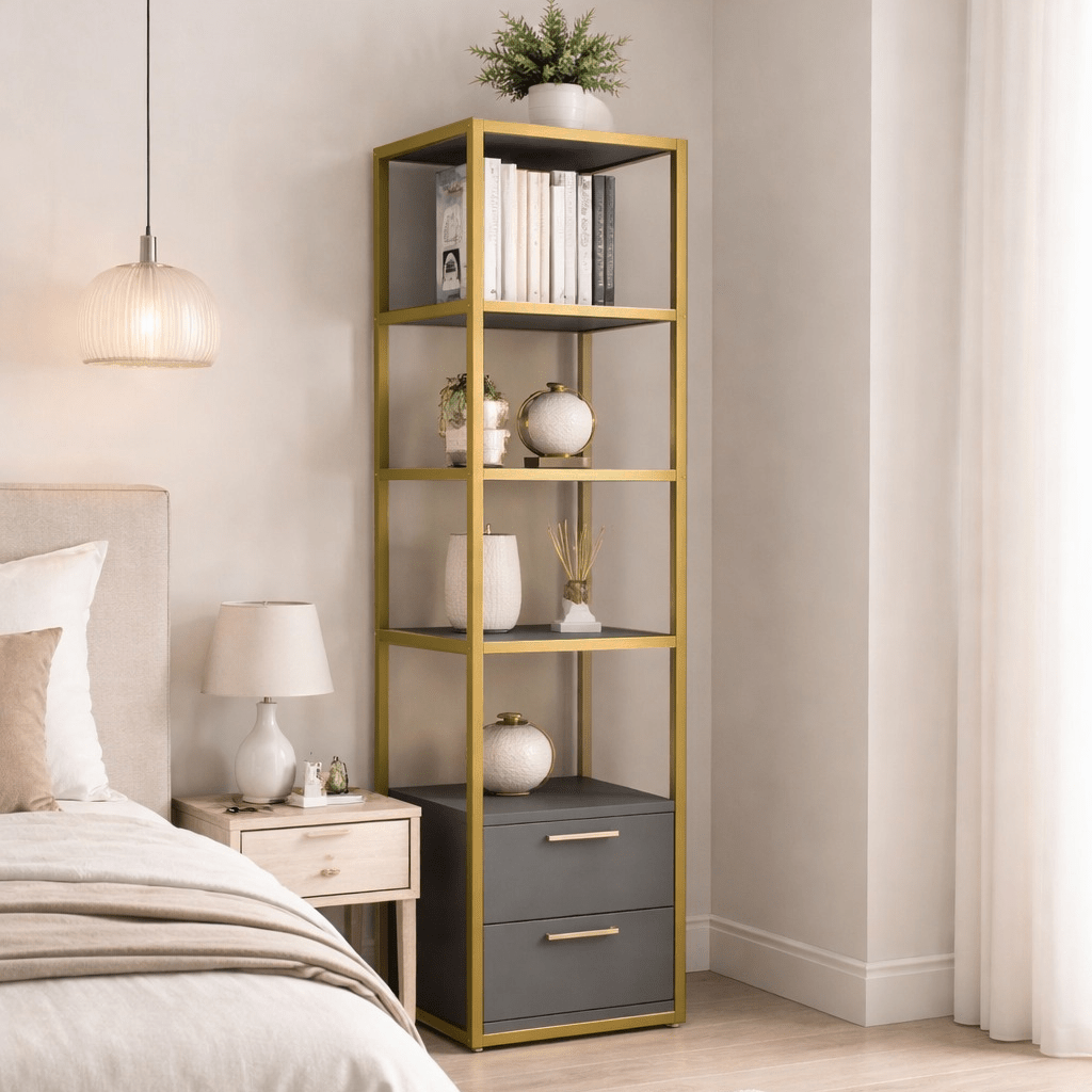 Librería Robbins oro antracita melamina 39x160x39 cm