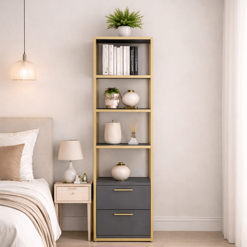 Librería Robbins oro antracita melamina 39x160x39 cm