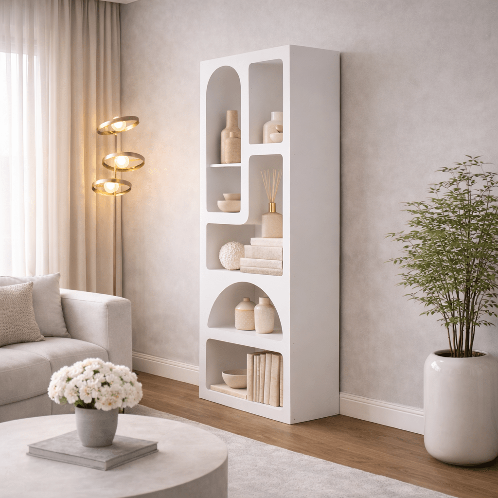 Boekenkasten - Boekenkast met organische vormen wit melamine Nolen 60x150x32 cm - Dimehouse